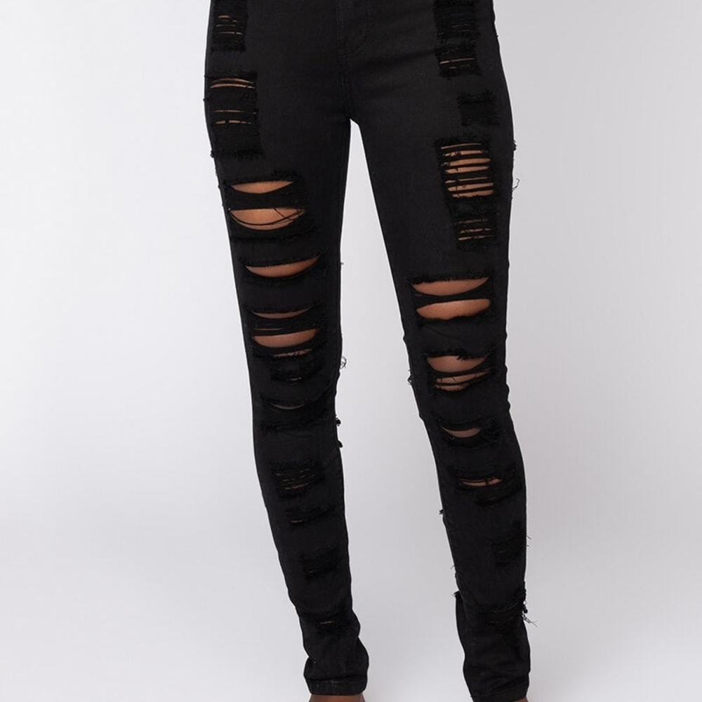 SOLD New! AKIRA Show Me Baby Black Distressed Stretch Denim Skinny Jeans - Picture 3 of 12
